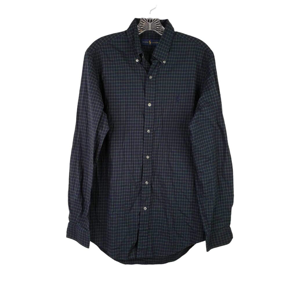 Polo Ralph Lauren Oxford Shirt Men's Medium Blue Green Plaid LS Button Down